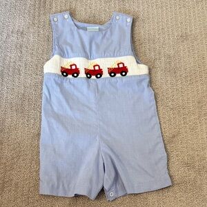 Light Blue John John with Red Truck Smocking